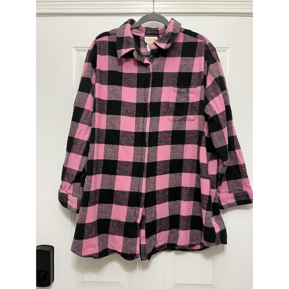 Roaman's Plaid Fleece Zipper Front Jacket Sz B4 100% Cotton Pink 2XL Outdoors